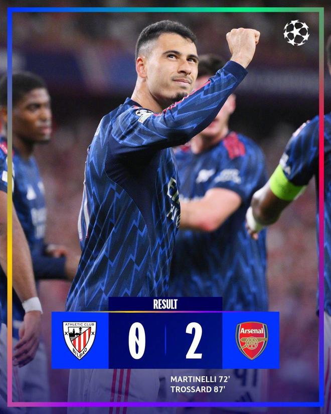 热闻|欧冠战火重燃，阿森纳客场2-0胜毕尔巴鄂竞技取得开门红！