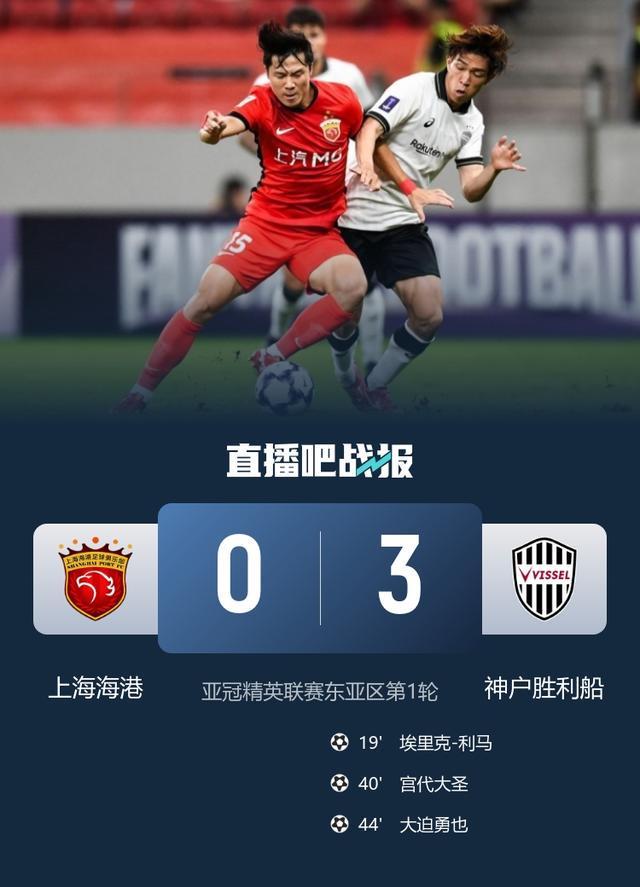开门黑×3！海港主场0-3神户胜利船 中超球队亚冠精英赛首轮全败