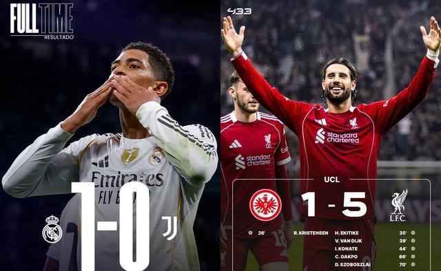 皇马1-0欧冠狂飙！送尤文连续7场不胜！利物浦5-1踢疯了终结4连败