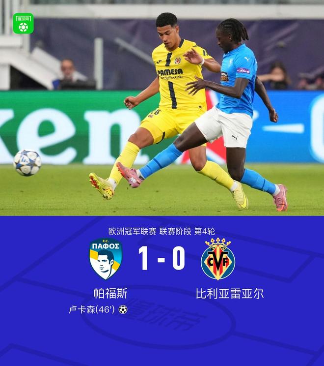 帕福斯1-0黄潜斩获队史欧冠首胜，卢卡森制胜，盖伊失单刀