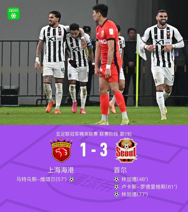 海港1-3首尔亚冠继续垫底，维塔尔世界波，林加德2射1传