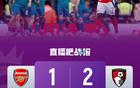英超-阿森纳1-2遭伯恩茅斯逆转双杀 枪手仅领先曼城3分