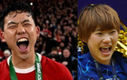 捧杯,日本球员远藤航、浜野真香分别随队夺得男女足英超冠军