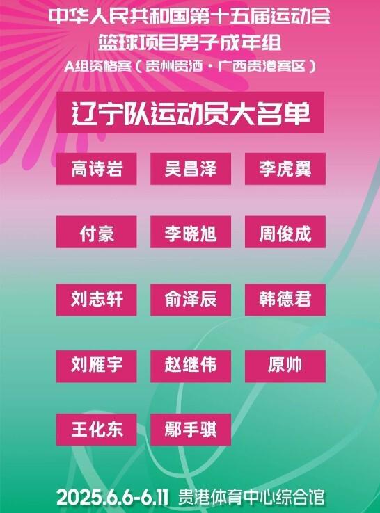 辽宁全运男篮成年组大名单出炉!多位球员回归 韩德君最后一舞