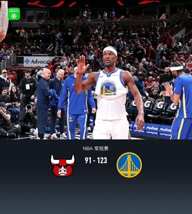 勇士背靠背123-91大勝公牛，巴特勒復(fù)出19+8+6，波杰姆斯基21+8+7