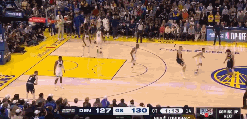 關(guān)鍵一防！庫明加最后時刻提前換防干擾約基奇，指揮庫里去底角