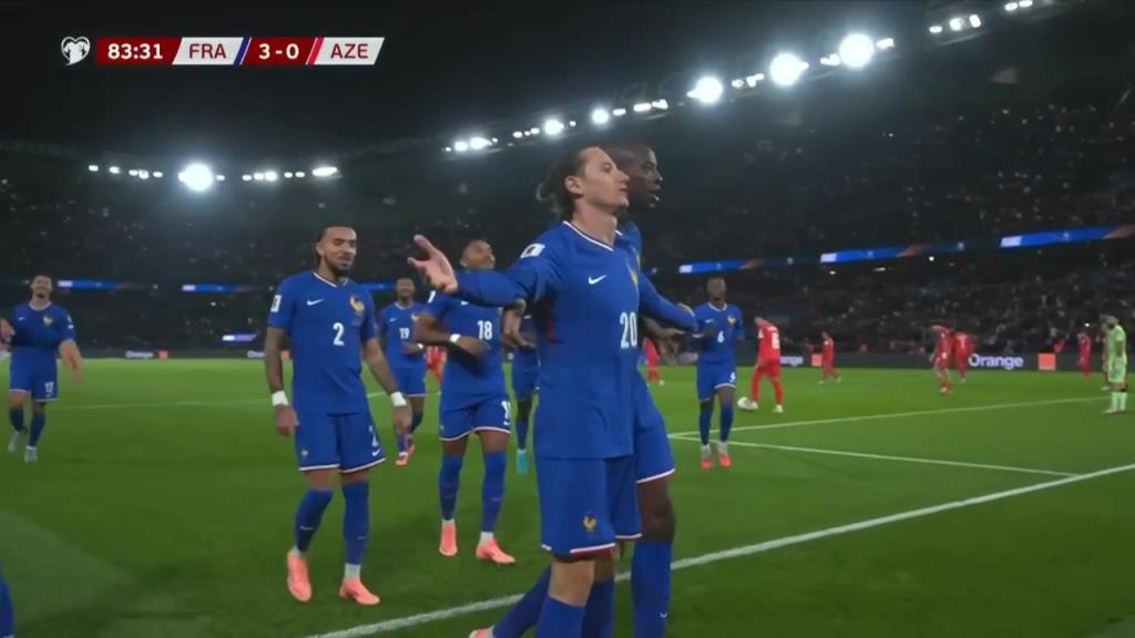 托万禁区内停球凌空侧钩霸气破门！法国3-0锁定胜局！