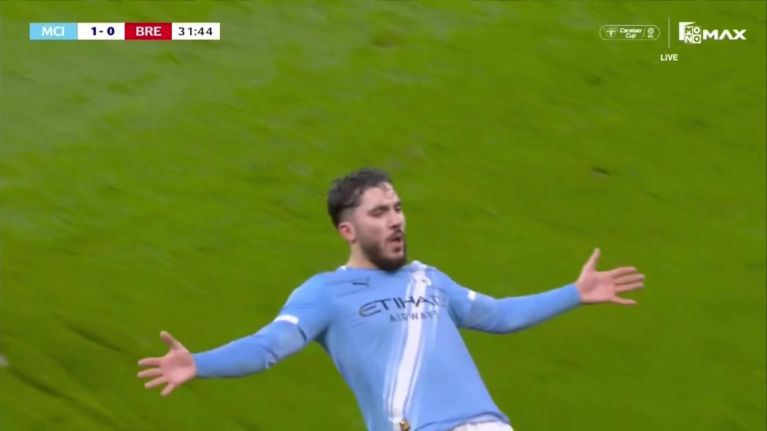 高级货!谢尔基世界波破门,曼城1-0领先布伦特福德!