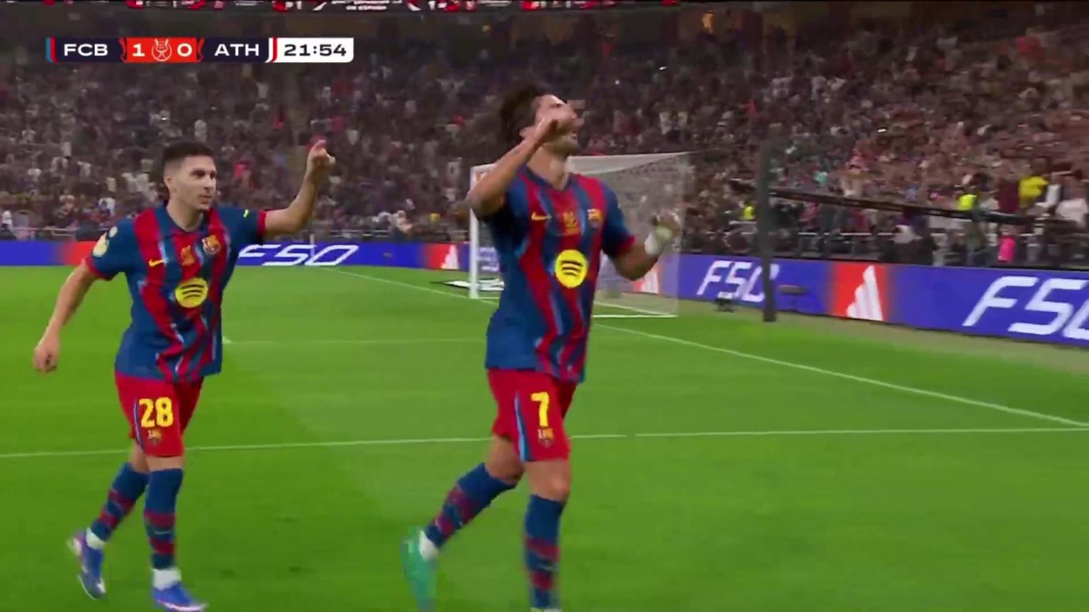 巴薩1-0領先畢巴！費爾明射門踢呲變助攻，費蘭掃射破門