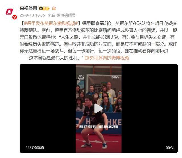 德甲发布樊振东励志短片