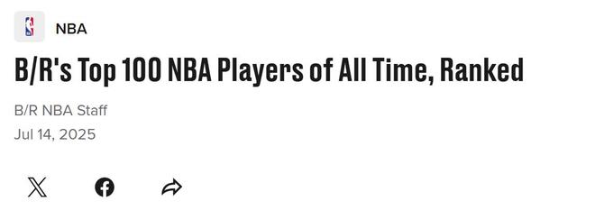 库里第10名！美媒晒NBA历史百大球星：哈登34杜兰特13科比屈居11