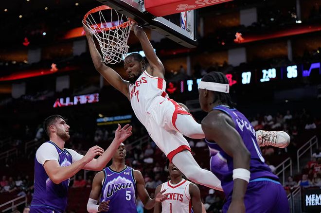 季前赛-杜兰特首秀20分火箭大胜爵士 申京13+13阿门19+7+6