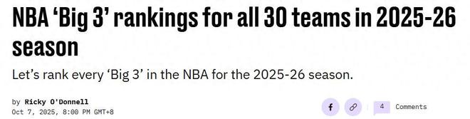 火箭队第6名！美媒公布新赛季3巨头排名：快船10勇士9湖人高居第3
