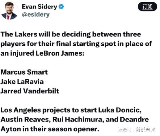 湖人先发阵容确定四席，第五个名额三选一，6+3前锋或成黑马