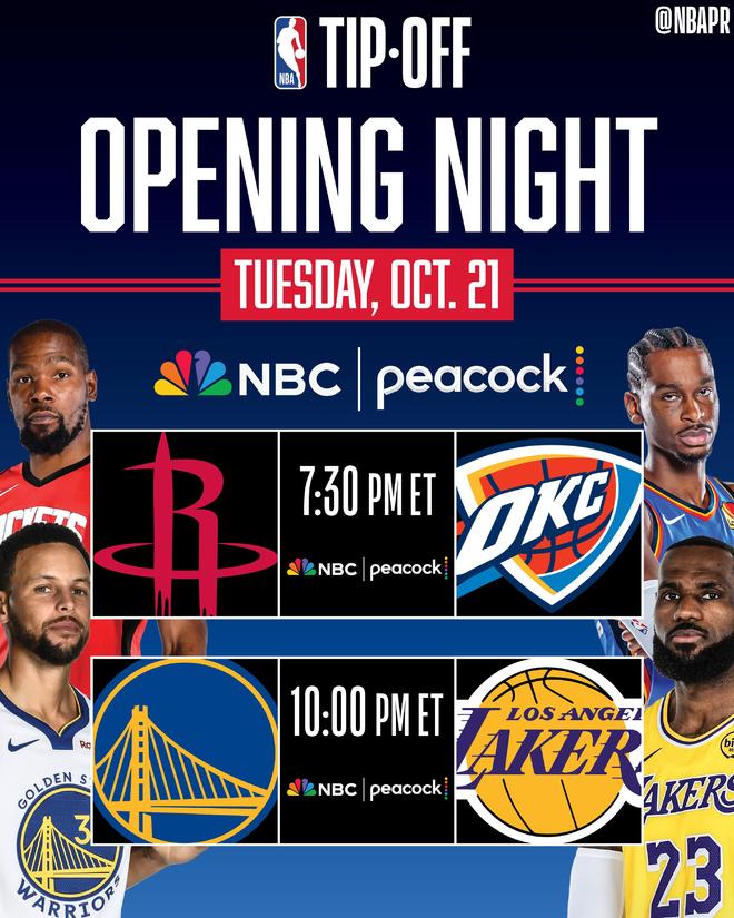 官方:NBA新赛季10月22日开赛,揭幕战为雷火与湖勇