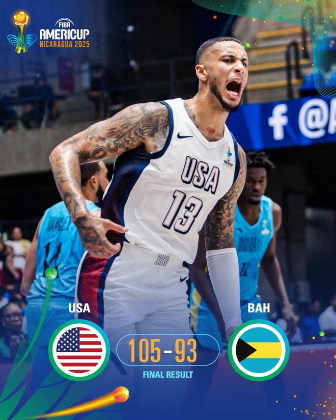 美洲杯:美国105-93巴哈马,活塞旧将加洛韦砍下14分