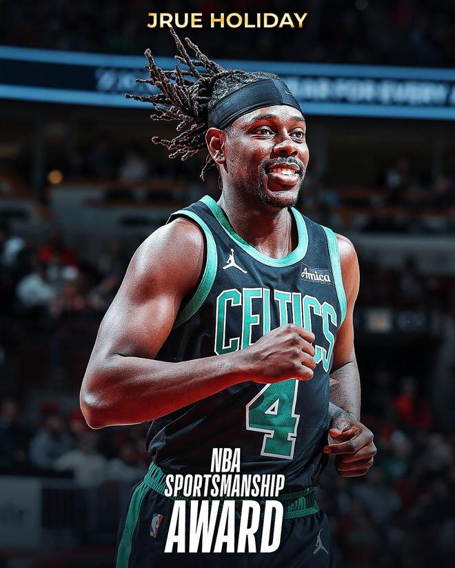 官方:朱-霍勒迪获得本赛季NBA体育道德风尚奖