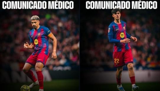 巴萨官方：阿劳霍可以出战欧冠对马竞，贝尔纳尔左脚踝扭伤