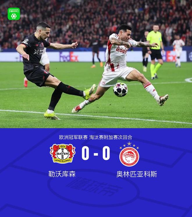 勒沃库森总比分2-0奥林匹亚科斯晋级16强,格里马尔多中横梁