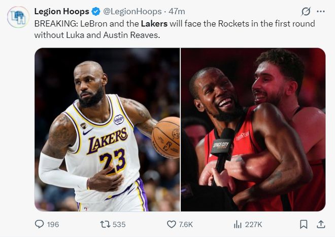 湖人实惨!手握主场优势却遭预测爆冷 帕金斯:不如让东契奇报销