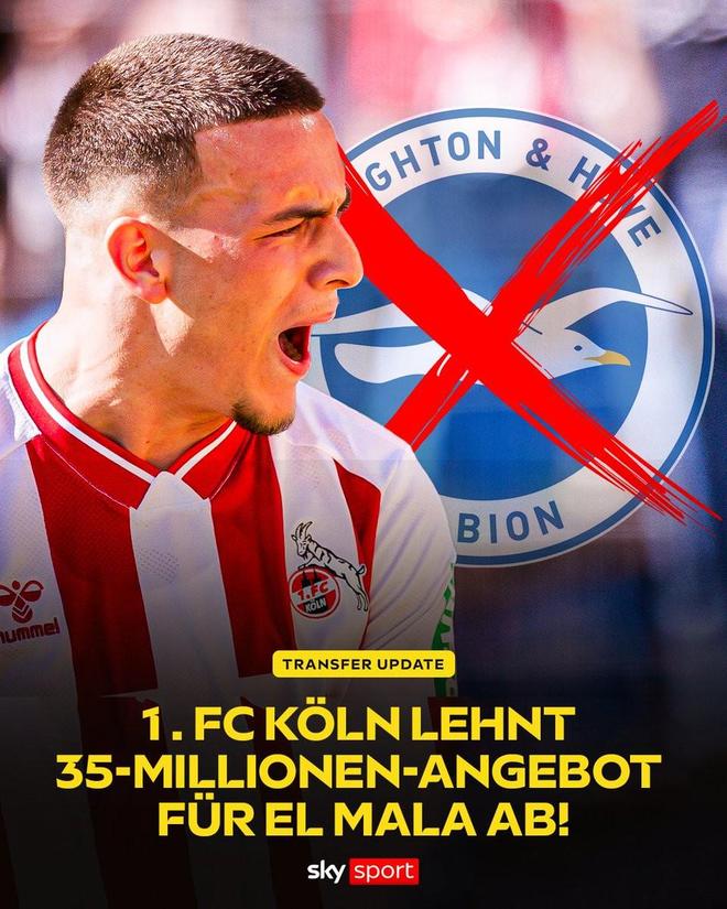 德天空：布莱顿3500万欧报价马拉遭拒，为他标价5000万欧元