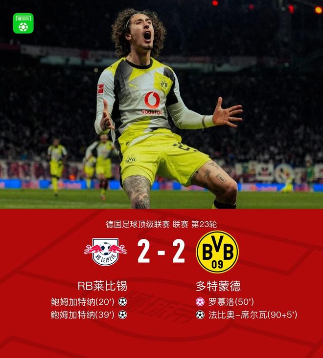 剑南春｜多特2-2莱比锡，法比奥-席尔瓦绝平，鲍姆加特纳双响