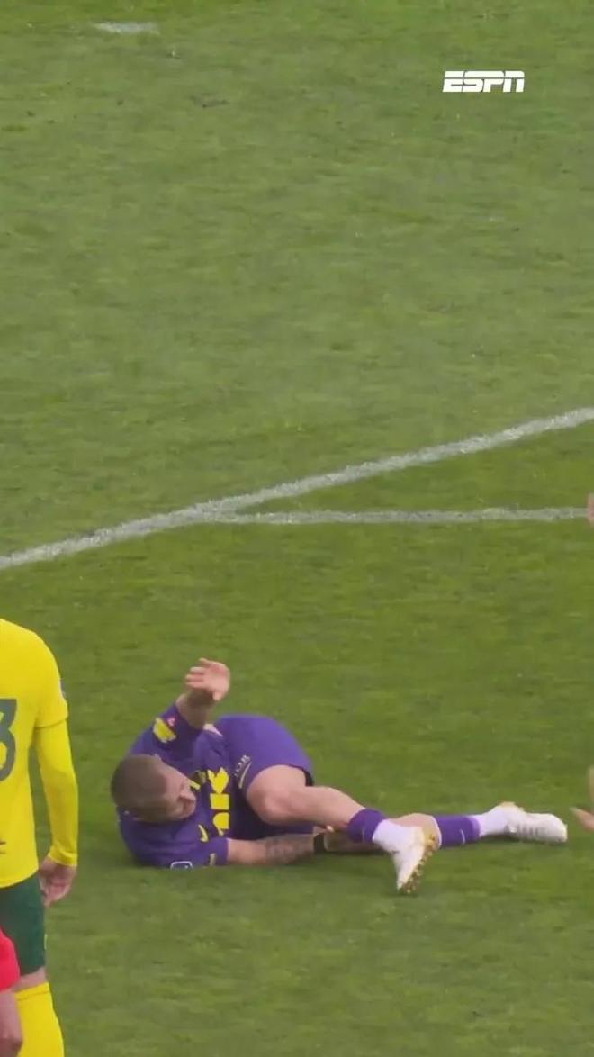 慎入,热刺旧将霍尔特比在荷甲赛场上小腿被踢出一道血口