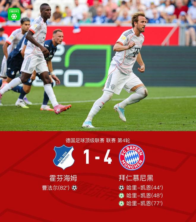 拜仁4-1客胜霍芬海姆，凯恩帽子戏法，博埃造点，金玟哉伤退