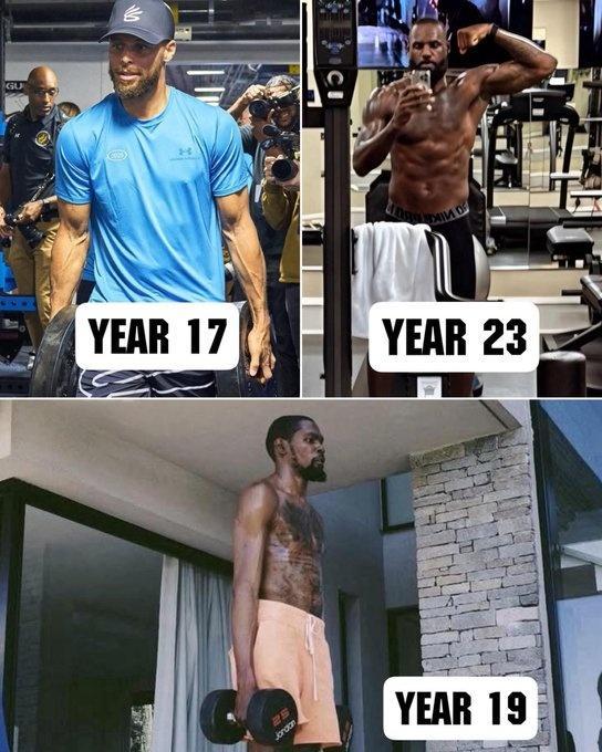 美媒調(diào)侃詹杜庫訓(xùn)練照：相比老詹&庫里 杜蘭特的身材仍像新秀