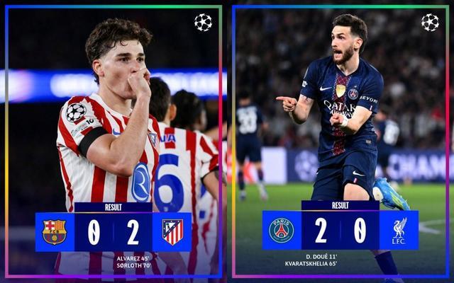0-2和2-0！巴萨利物浦落败！马竞巴黎抢占先机，欧冠4强形势出炉