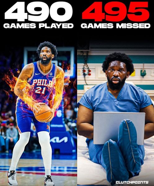 资本家噩梦！恩比德生涯出场490场缺席495场 76人做好无大帝准备