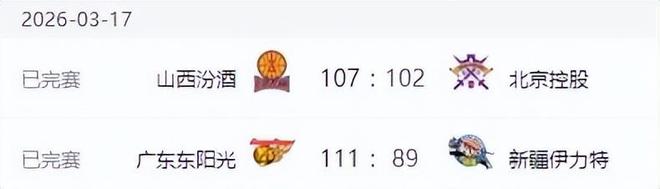 广东男篮大胜新疆，崔永熙正负值+30；山西送北控连败，张宁低迷