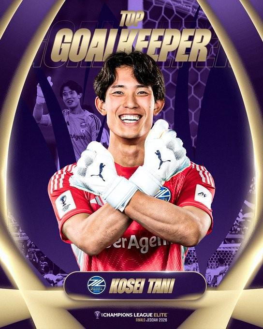 官方：町田泽维亚门将谷晃生当选本赛季亚冠精英联赛最佳门将