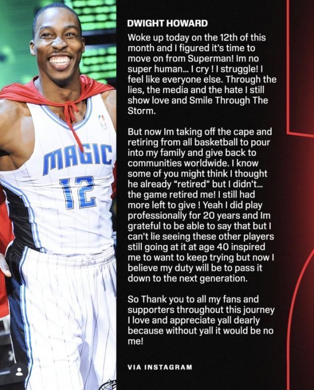 霍华德发表长文宣布正式退役:告别"超人"这个身份 霍华德发表长文宣布正式退役:告别"超人"这个身份