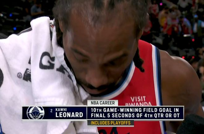 压哨绝杀！伦纳德生涯第10次打进最后5秒的制胜球