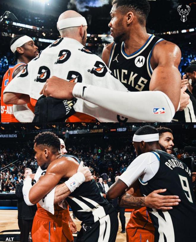 我们击败过你们呦！雄鹿官推晒NBA杯决赛图 祝贺雷霆夺得总冠军
