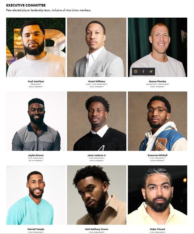 新一届NBA球员工会执委会成员：范弗利特领衔，布朗&唐斯在列