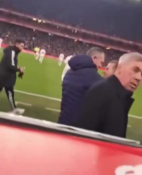 这位置挺好啊！名场面：球迷管安切洛蒂要口香糖吃！