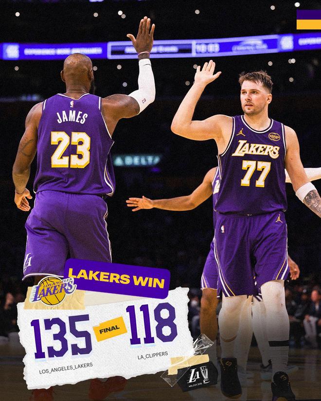 东契奇43+9+13湖人击沉快船杯赛3连胜出线 勒布朗25+6+6