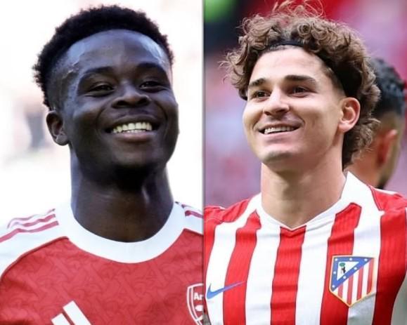 阿尔瓦雷斯欧冠生涯每71分钟造1球，萨卡每89分钟参与1球