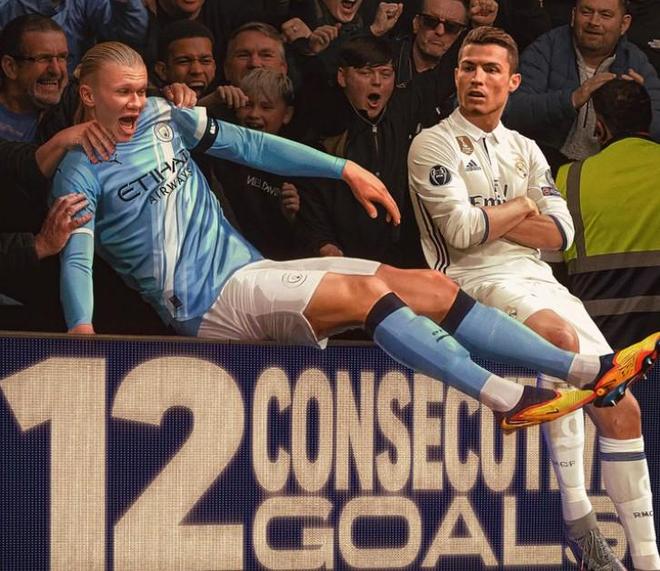 哈兰德国家队和俱乐部连续12场进球，追平C罗生涯连场进球纪录