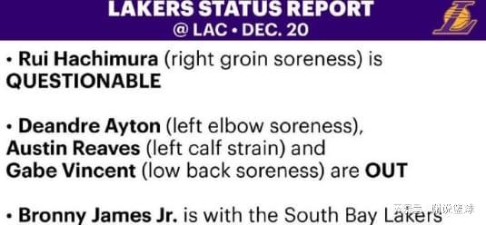 洛杉矶德比伤病报告：湖人三将继续休战，快船哈登确定复出