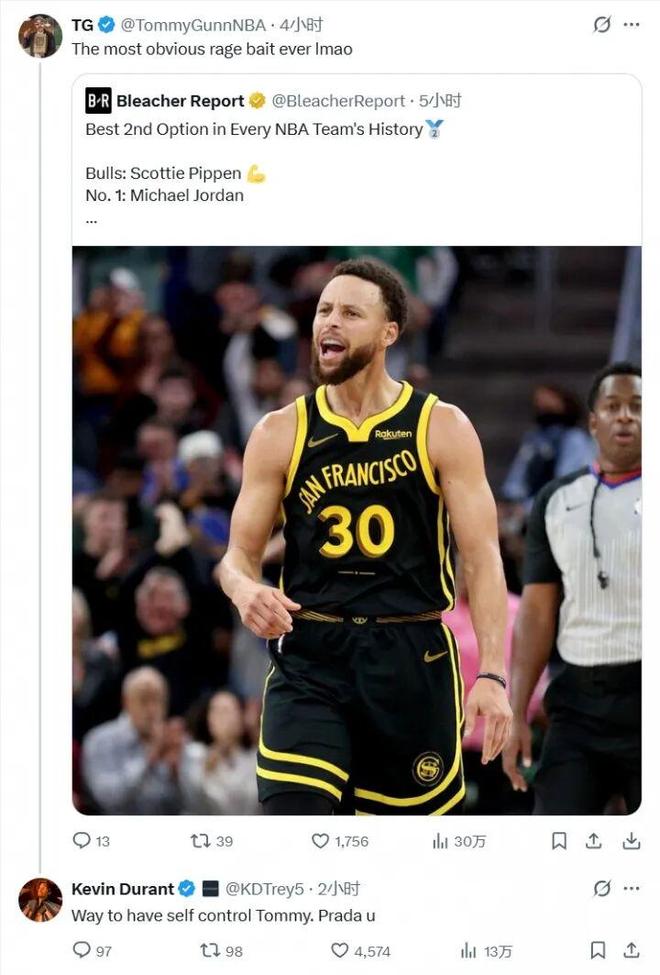 NBA史上最強引戰(zhàn)！庫里隊史最佳二當家，阿杜下場嘲諷！