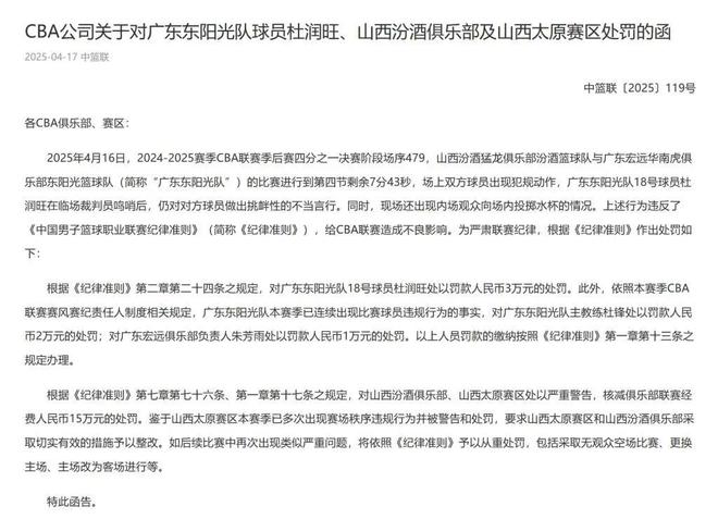 罚款、核减15万经费！CBA开出重磅罚单