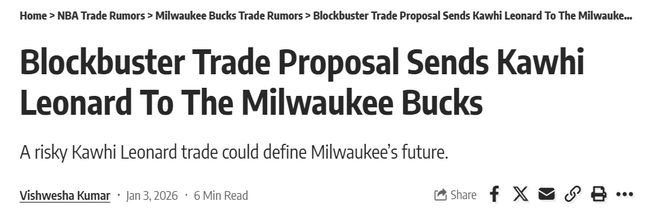 再見(jiàn)倫納德，雄鹿6換1交易方案，字母哥迎爭(zhēng)冠最強(qiáng)輔助，快船不虧