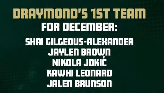 不選庫里？追夢評12月最佳陣：SGA&布朗&約基奇&小卡&布倫森