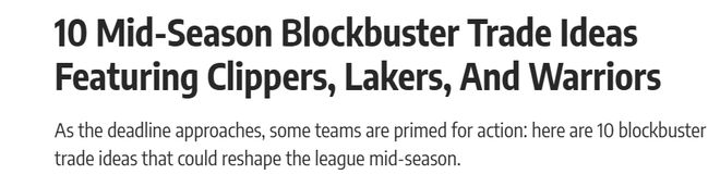 勇士6換2，湖人3換1，快船4換2！交易截止日前將達(dá)成的10筆大交易