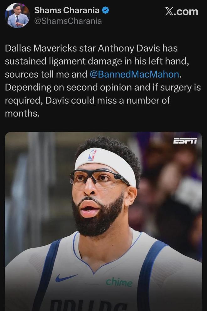 不打了！濃眉哥手部重傷！NBA第一玻璃人球星
