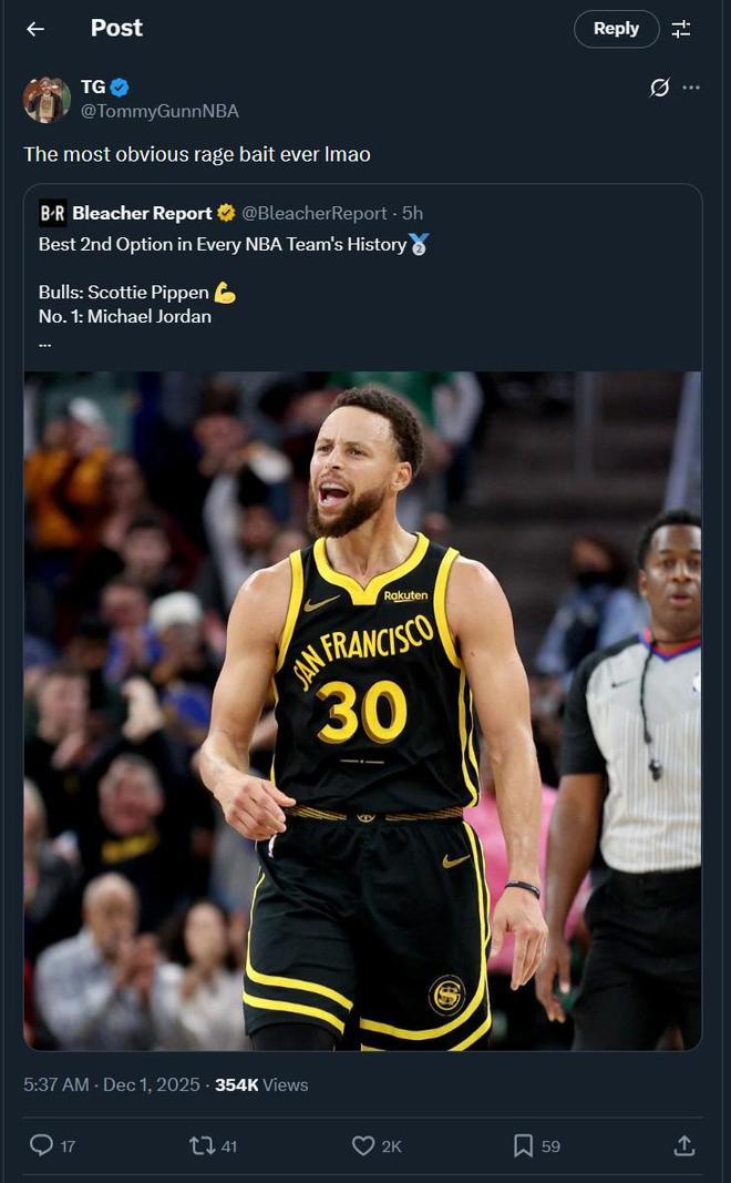 網(wǎng)友稱將庫里排成二當(dāng)家是歷史最明顯引戰(zhàn)，杜蘭特：你自制力真強(qiáng)