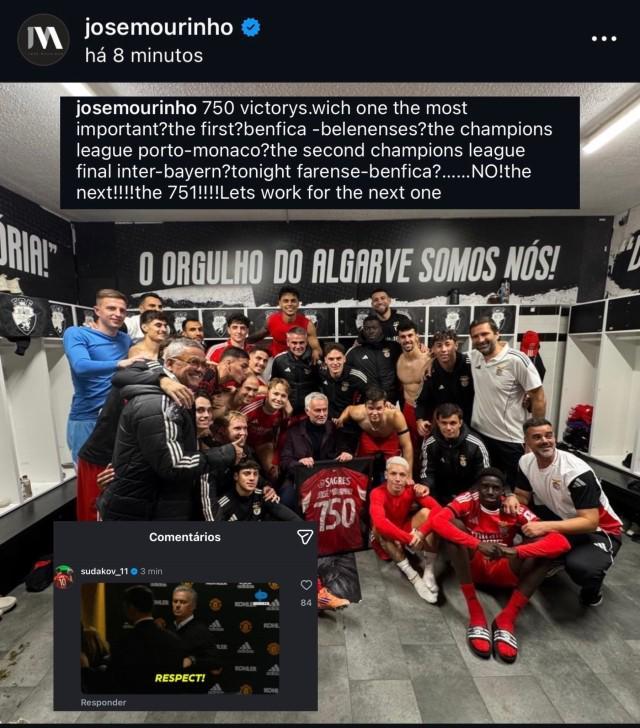 尊重！穆裏尼奧取得執教生涯750勝